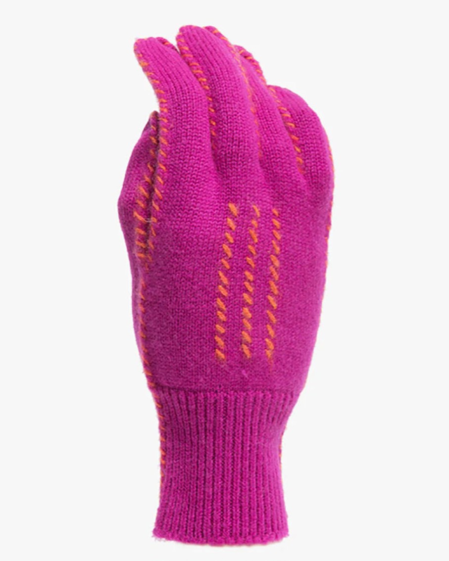 Women Meg Cohen Mittens | Meg Cohen Cashmere Stitch Gloves Fuchsia + Orange