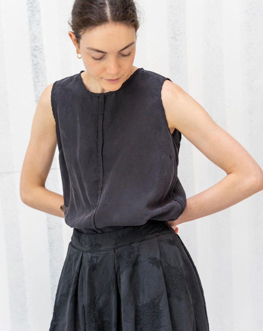 Women Aequamente Shirts & Tops | Aequamente Black Silk Tank