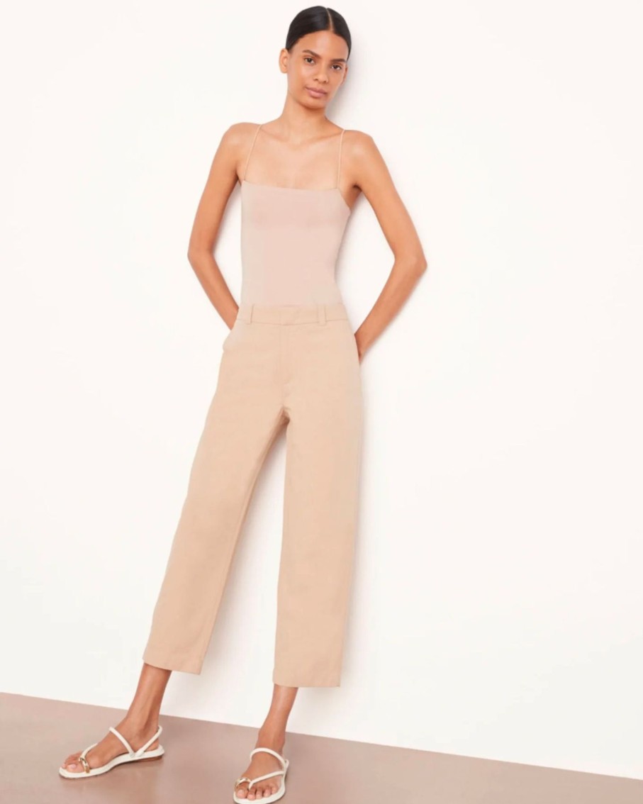 Women Vince Pants | Vince Mid Rise Washed Cotton Cropped Pants Pale Wheat