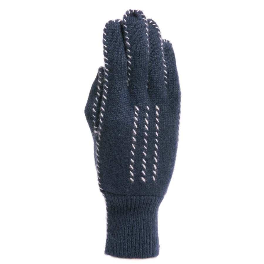 Women Meg Cohen Mittens | Meg Cohen Cashmere Stitch Gloves Navy + Ivory