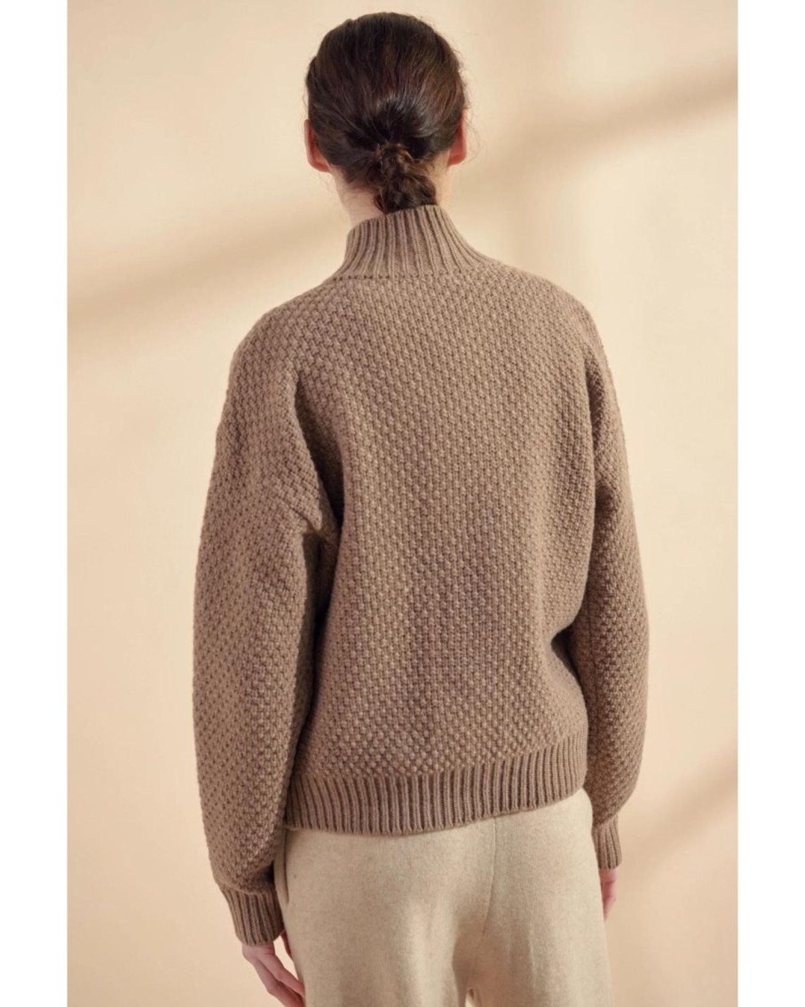 Women Amente Sweaters | Amente Wool High Neck Sweater Cardigan Brown