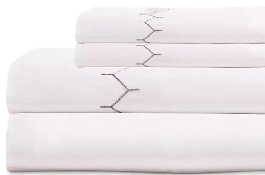 Bedding John Robshaw | John Robshaw Stitched Cotton Percale Sheeting Gray