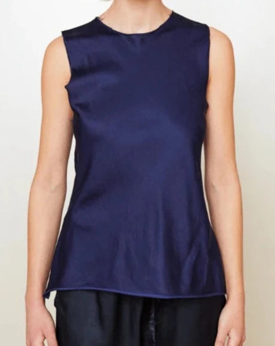 Women Brazeau Tricot Shirts & Tops | Brazeau Tricot Ribbon Tank Cut Tee Sapphire