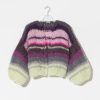 Women Maiami Sweaters | Maiami Mohair Bomber Cardigan Striped Soft Berry