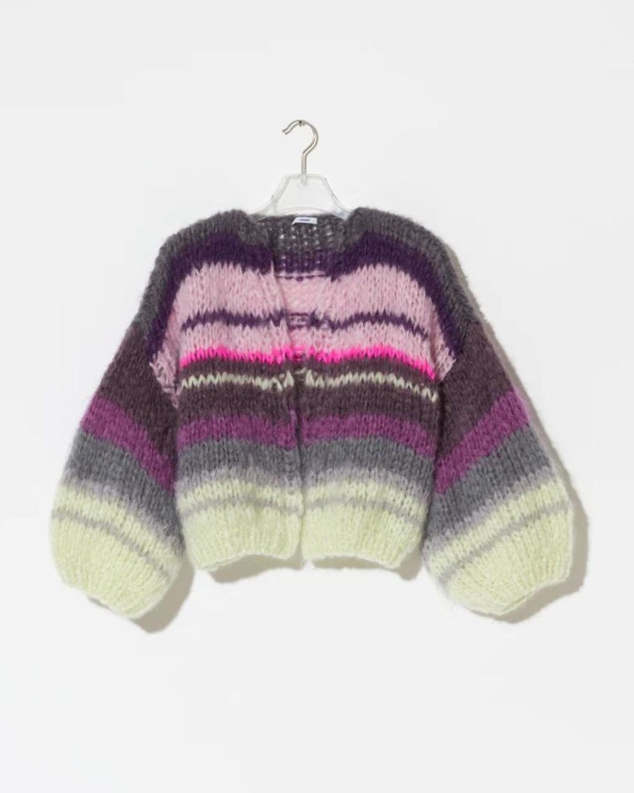 Women Maiami Sweaters | Maiami Mohair Bomber Cardigan Striped Soft Berry