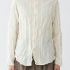 Women Pas De Calais Shirts & Tops | Pas De Calais Dobby Collarless Crinkle Blouse White Cotton