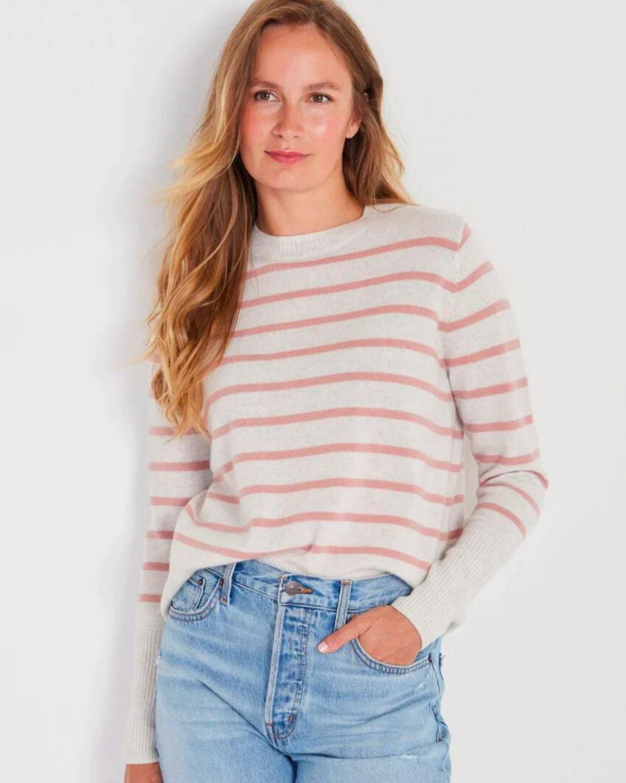 Women Not Monday Sweaters | Not Monday Asher Cashmere Crewneck Light Grey & Rose