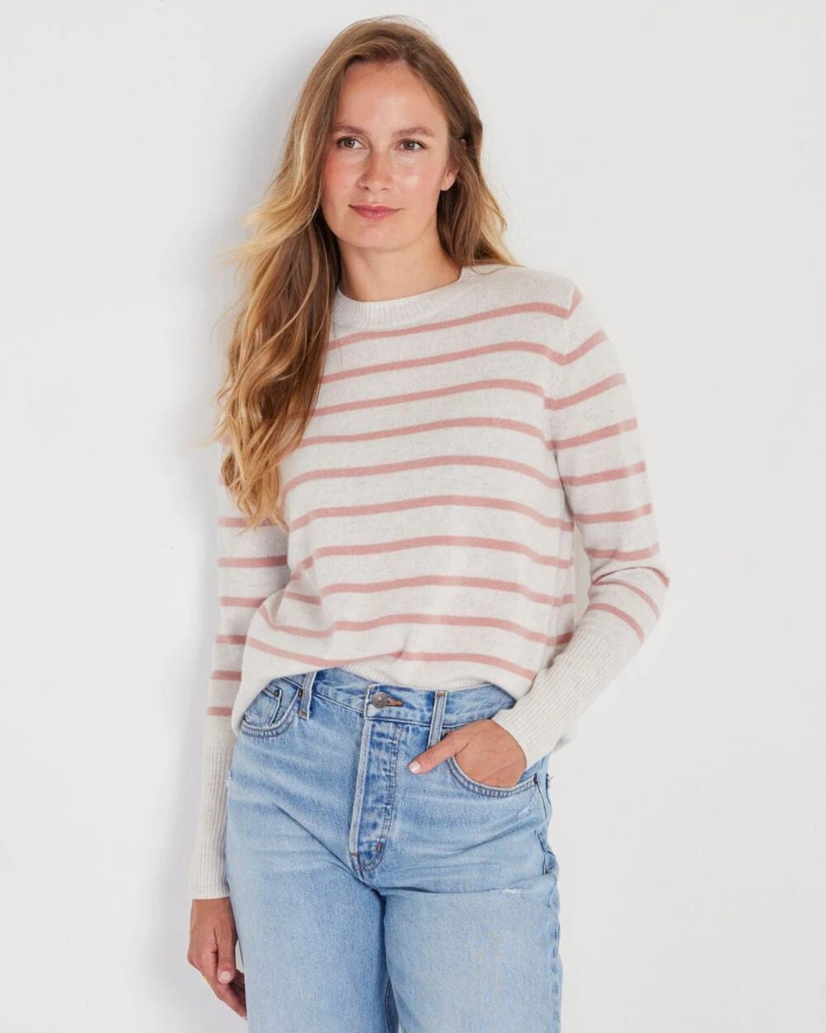 Women Not Monday Sweaters | Not Monday Asher Cashmere Crewneck Light Grey & Rose