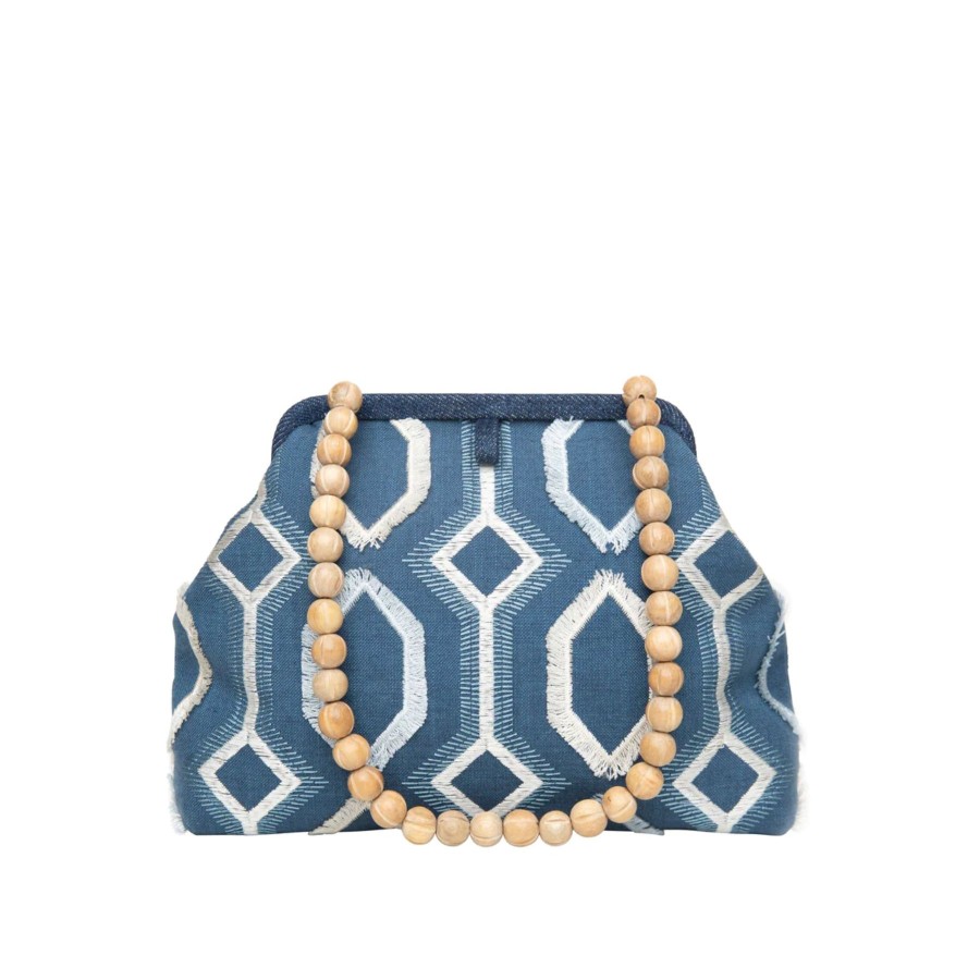 Women Marian Paquette Bags | Marian Paquette Danielle Embroidered Navy Blue/Baby Blue