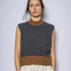 Women MJ Watson Sweaters | Mj Watson Wool Vest Charcoal +Brown