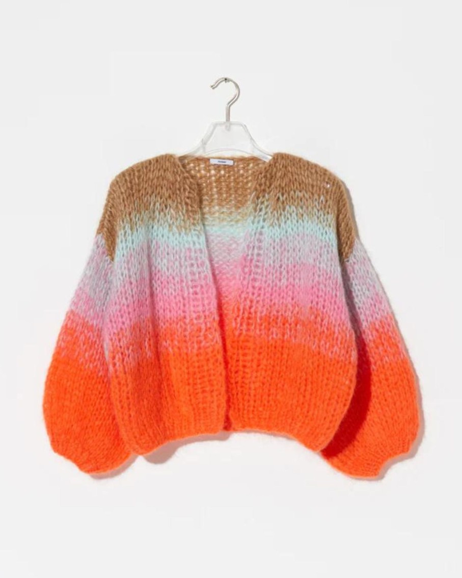 Women Maiami Sweaters | Maiami Gradient Fade Bomber Cardigan Cool Pastels