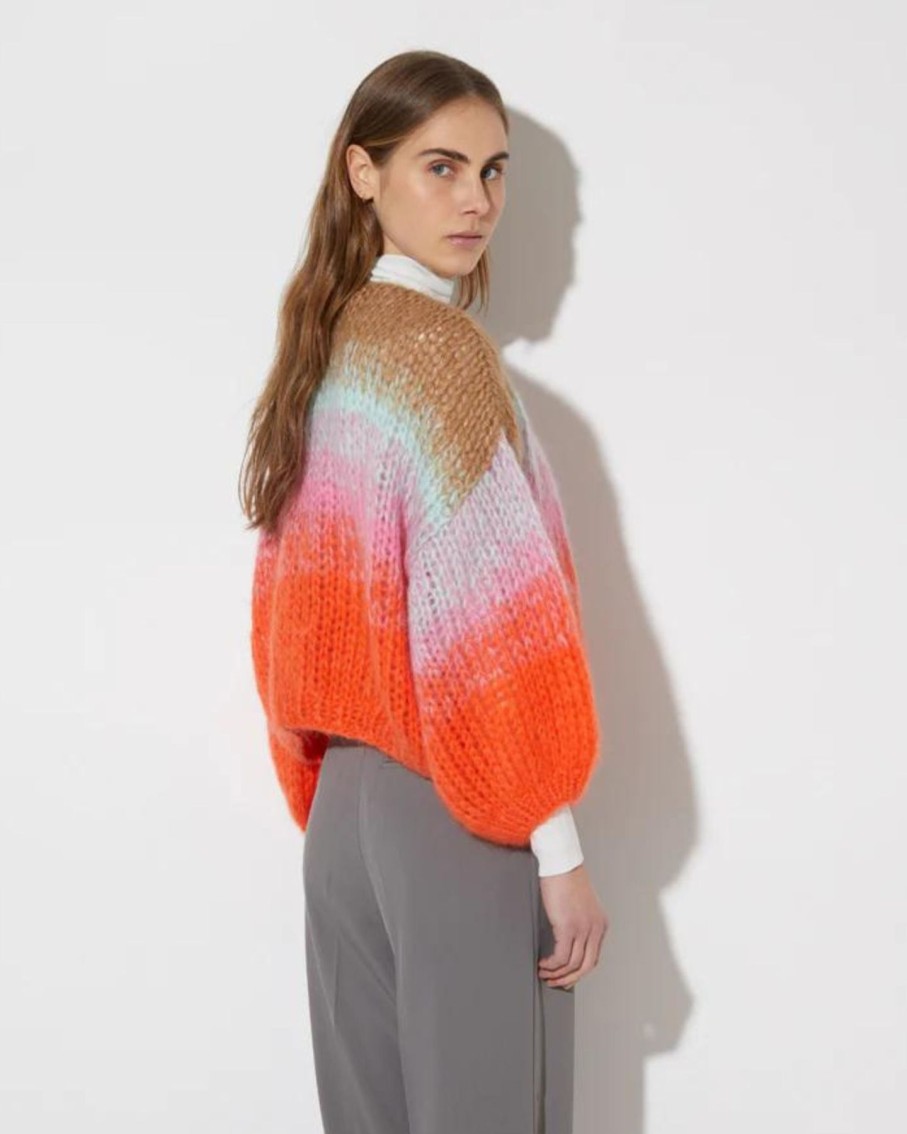 Women Maiami Sweaters | Maiami Gradient Fade Bomber Cardigan Cool Pastels