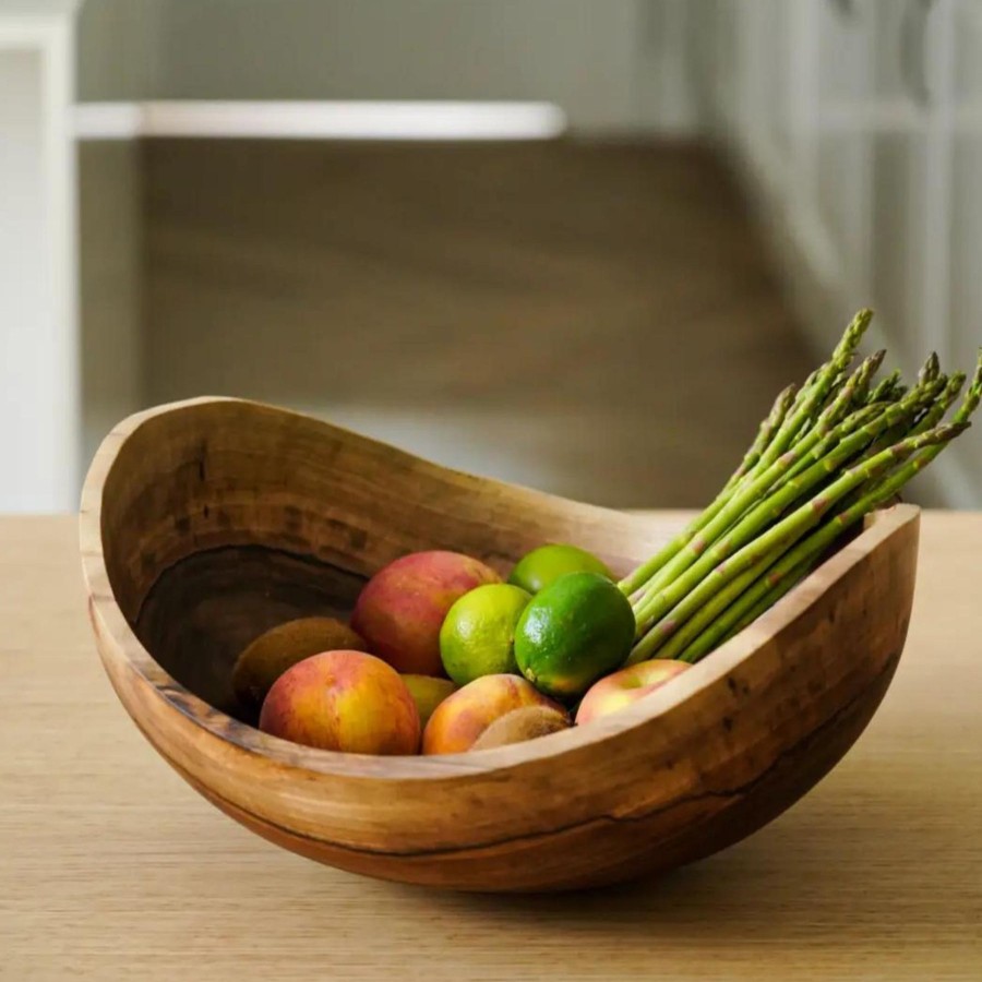 Home Thistle Hill | Hand-Carved Oblong Walnut Fruit Bowl