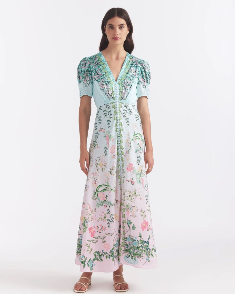 Women Saloni Dresses | Saloni Lea Long Dress In Willow Garden