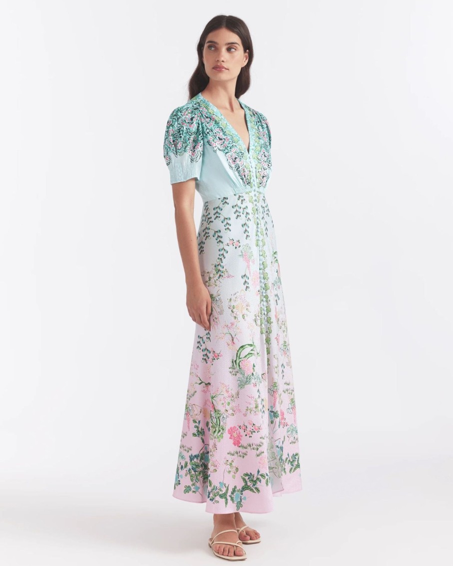 Women Saloni Dresses | Saloni Lea Long Dress In Willow Garden