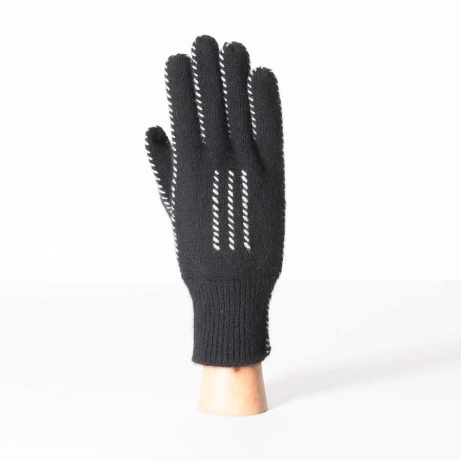 Women Meg Cohen Mittens | Meg Cohen Cashmere Stitch Gloves Black + Ivory