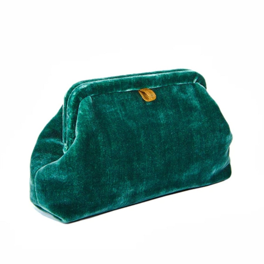 Women Marian Paquette Bags | Marian Paquette Liette Velvet Clutch Forest Green