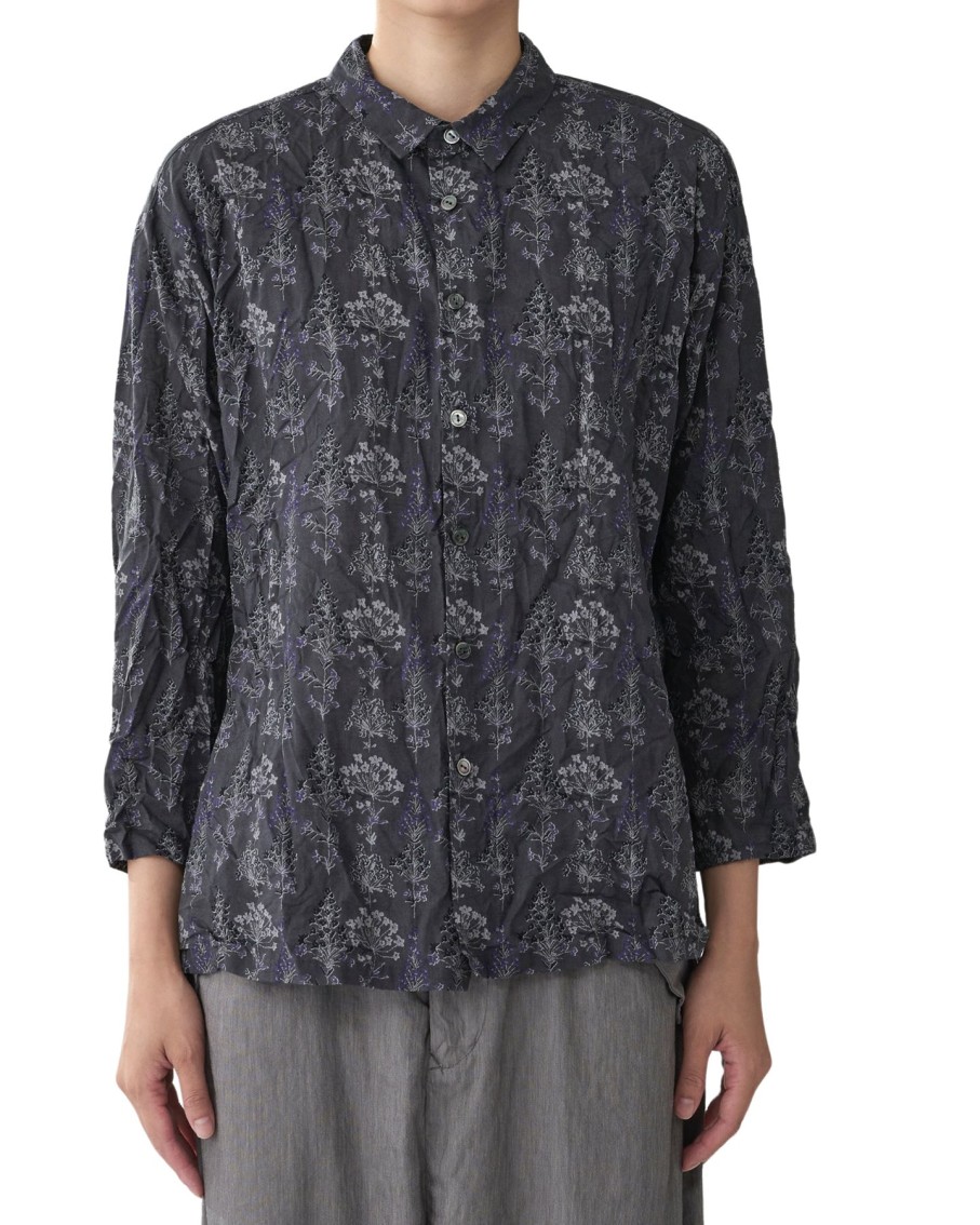 Women Pas De Calais Shirts & Tops | Pas De Calais Calamint Print Blouse Charcoal