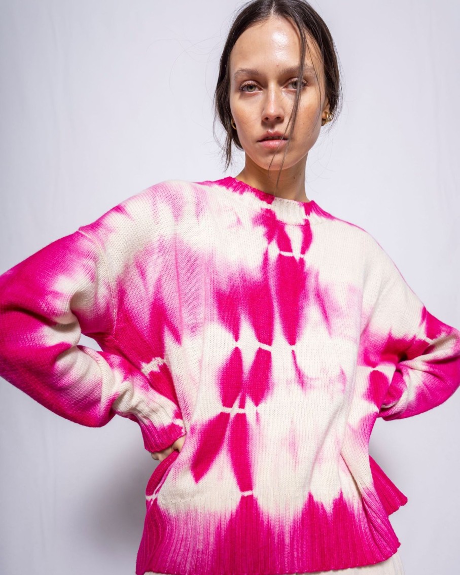 Women MJ Watson Sweaters | Mj Watson Shibori Round Neck Pullover Pink