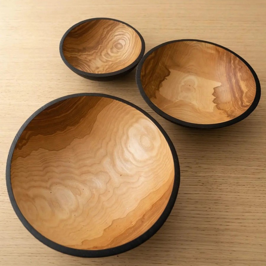 Home Thistle Hill | Hand-Carved Charred Wooden Nesting Bowl Set