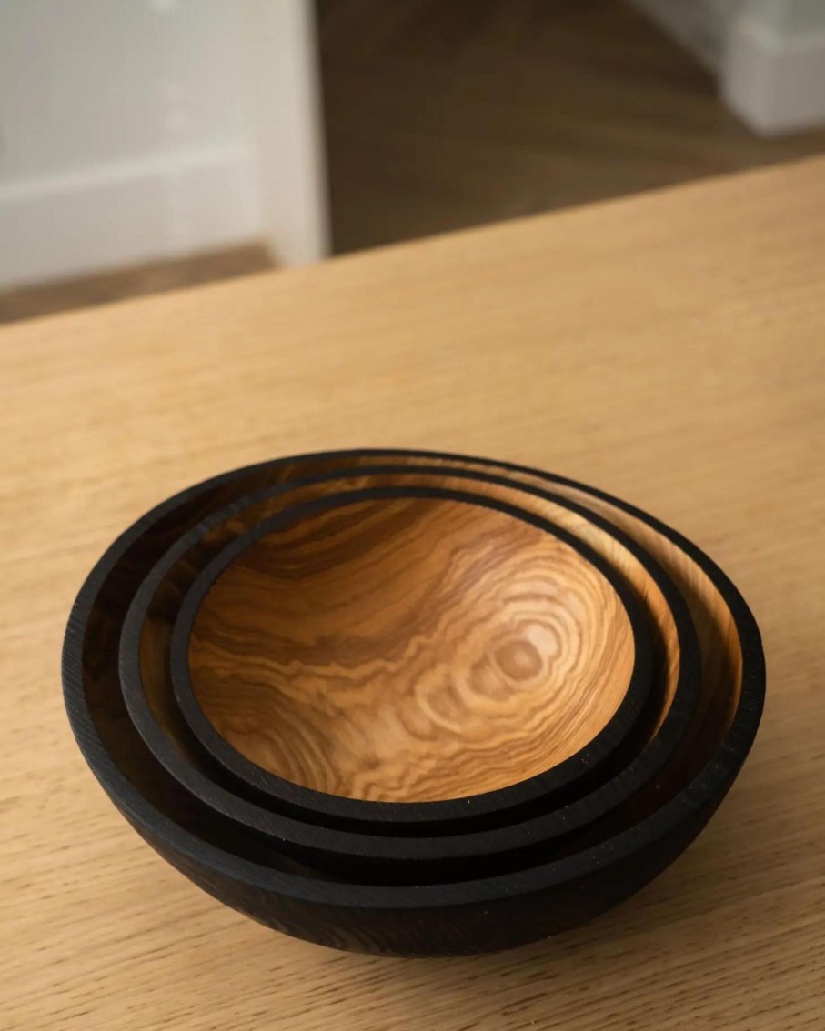 Home Thistle Hill | Hand-Carved Charred Wooden Nesting Bowl Set