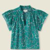 Women Trovata Shirts & Tops | Trovata Clover Blouse Teal Thicket