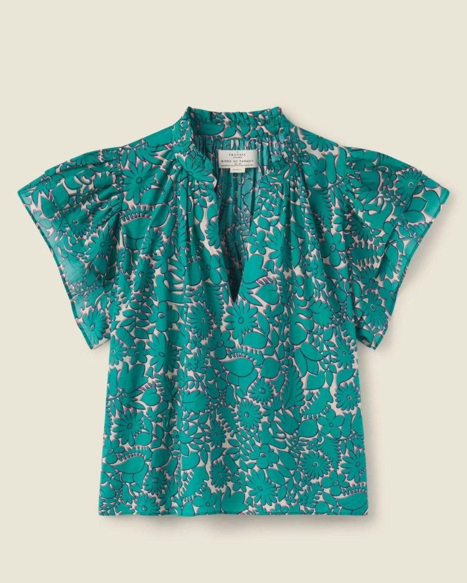 Women Trovata Shirts & Tops | Trovata Clover Blouse Teal Thicket