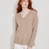 Women Not Monday Sweaters | Monday Ella Cashmere V Neck Sweater Latte