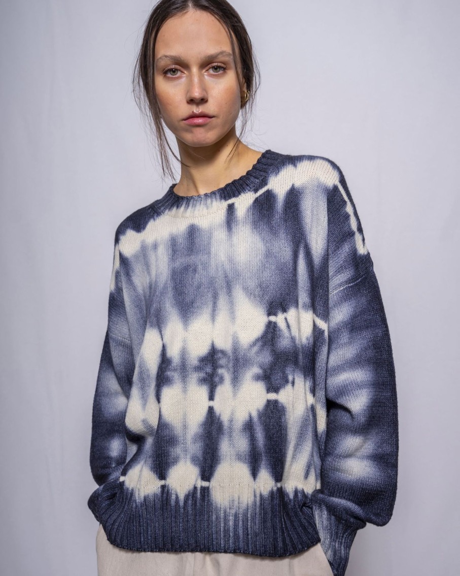 Women MJ Watson Sweaters | Mj Watson Shibori Round Neck Pullover Navy