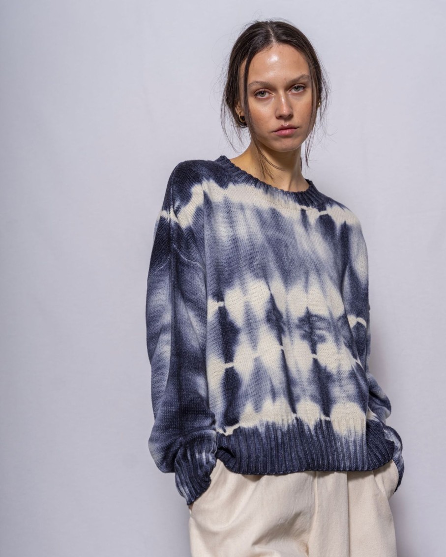 Women MJ Watson Sweaters | Mj Watson Shibori Round Neck Pullover Navy