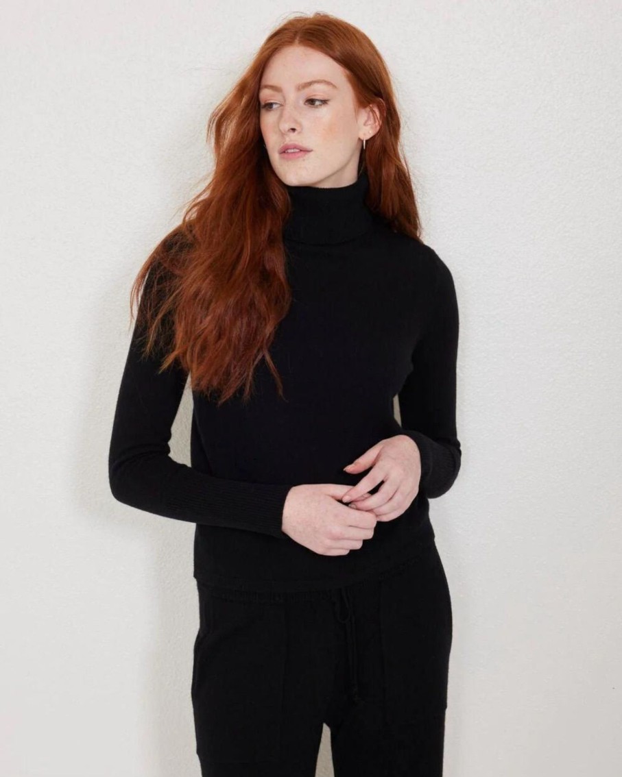 Women Not Monday Sweaters | Not Monday Hayden Cashmere Turtleneck Black