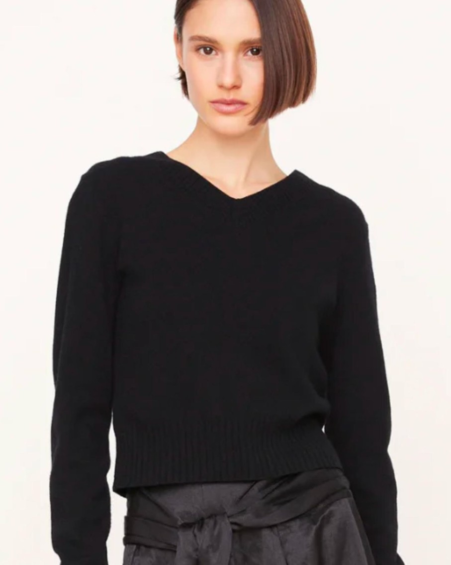 Women Vince Sweaters | Vince Cropped V-Neck Pullover Black