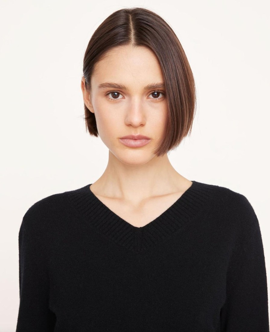 Women Vince Sweaters | Vince Cropped V-Neck Pullover Black