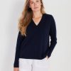 Women Not Monday Sweaters | Not Monday Ava Cashmere V-Neck Harbor Navy