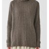 Women Pas De Calais Sweaters | Pas De Calais Cashmere Lamb Ribbed Turtle Neck Pullover Greige Wool