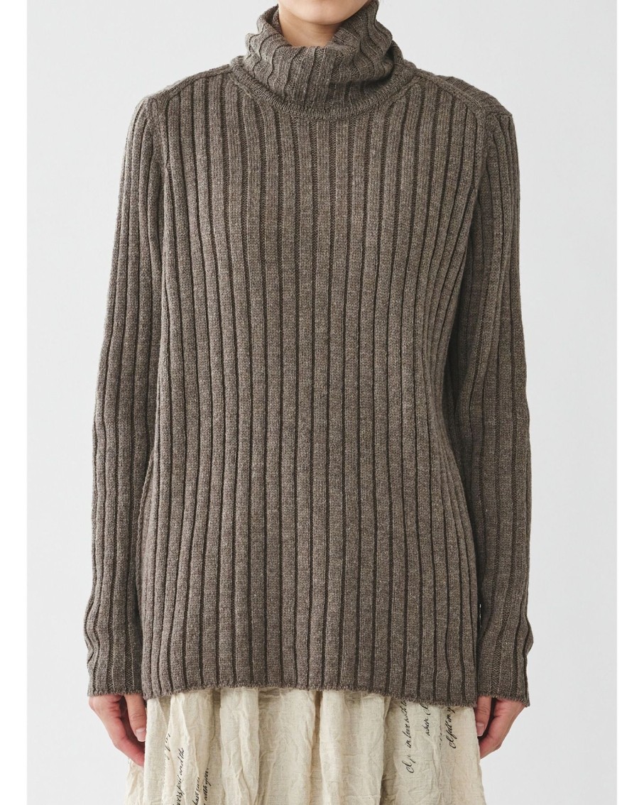 Women Pas De Calais Sweaters | Pas De Calais Cashmere Lamb Ribbed Turtle Neck Pullover Greige Wool