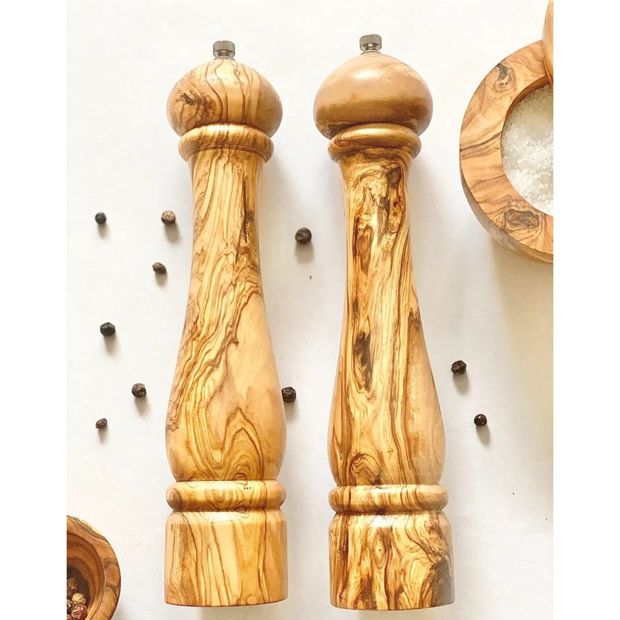 Home Natural Olive Wood | Olive Wood Salt & Peper Mill Set Large