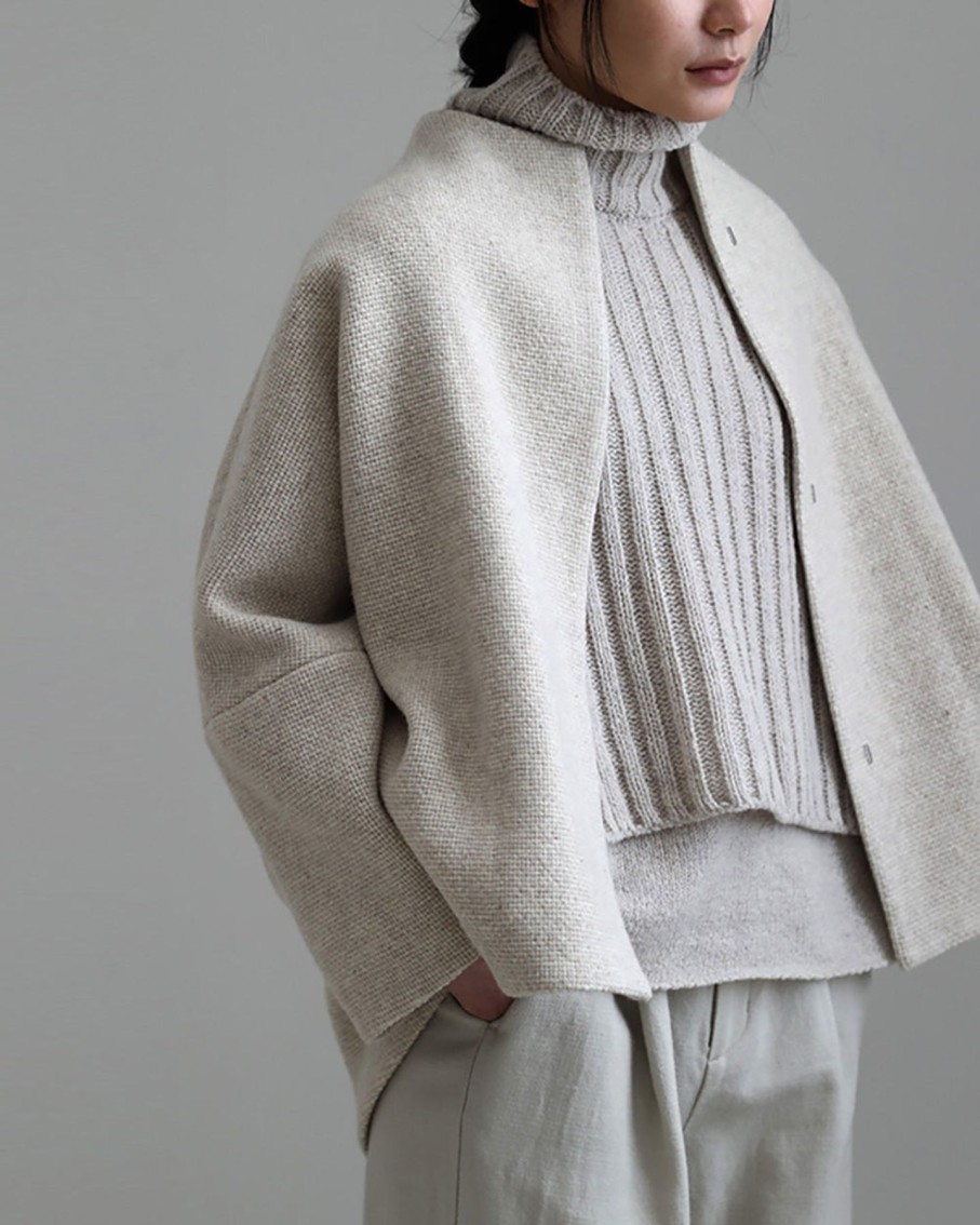 Women Evam Eva Outerwear | Evam Eva Wool Tweed Short Coat Ivory