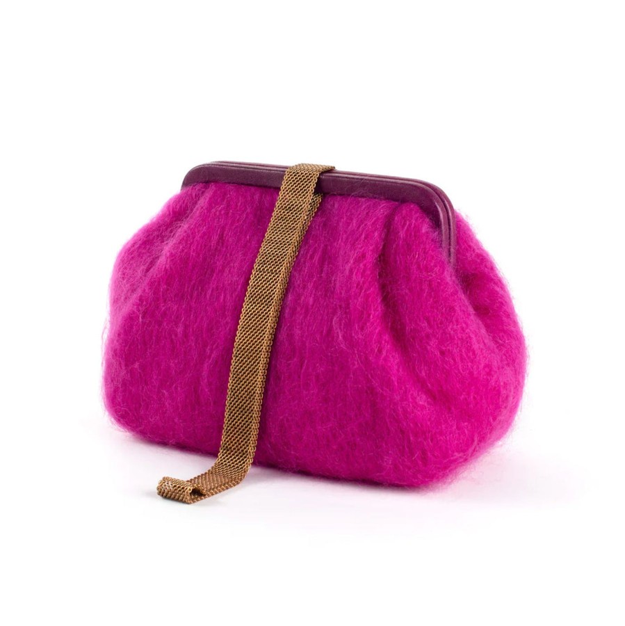 Women Marian Paquette Bags | Marian Paquette Susan Mohair Clutch With Vintage Chain Fuchsia