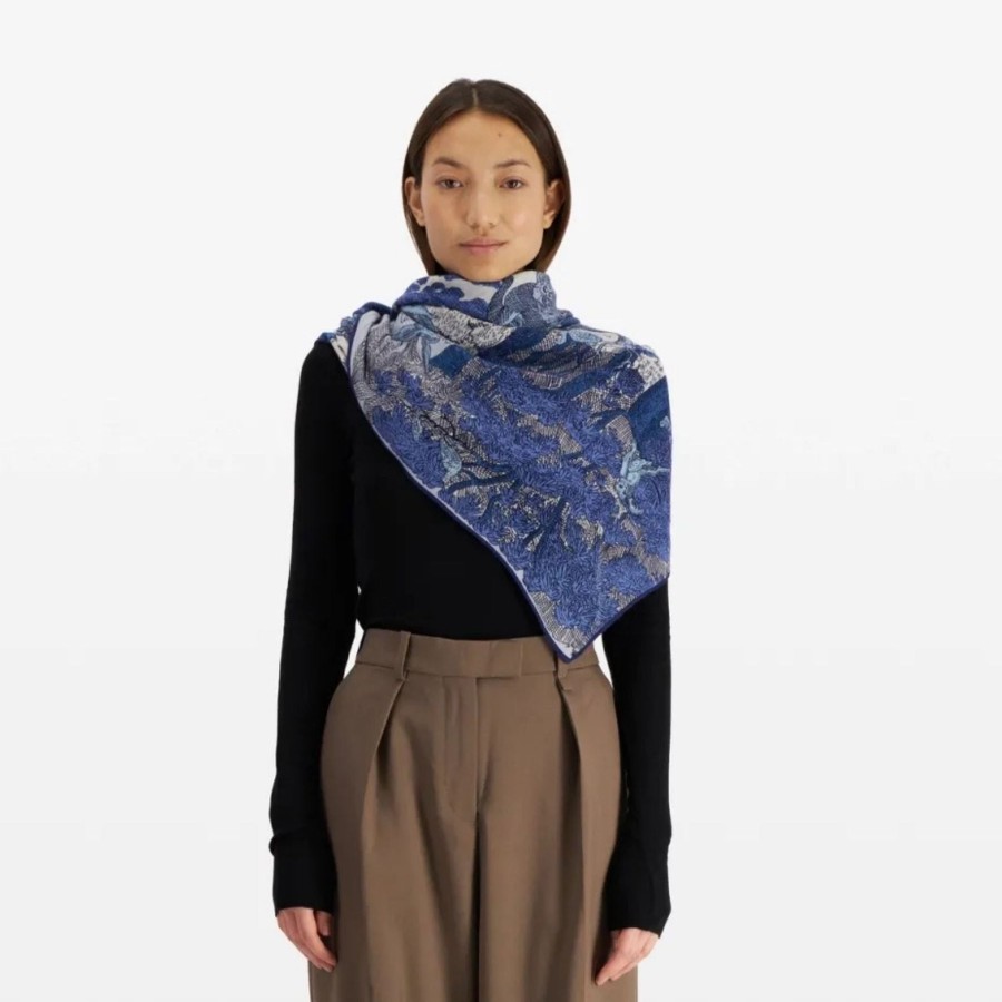 Women Inoui Editions Scarves | Inoui Editions Square 100 Reve Blue