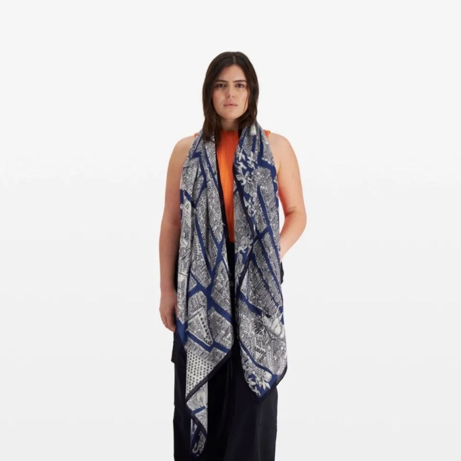 Women Inoui Editions Scarves | Inoui Editions Scarf 100 Turgot Dark Blue