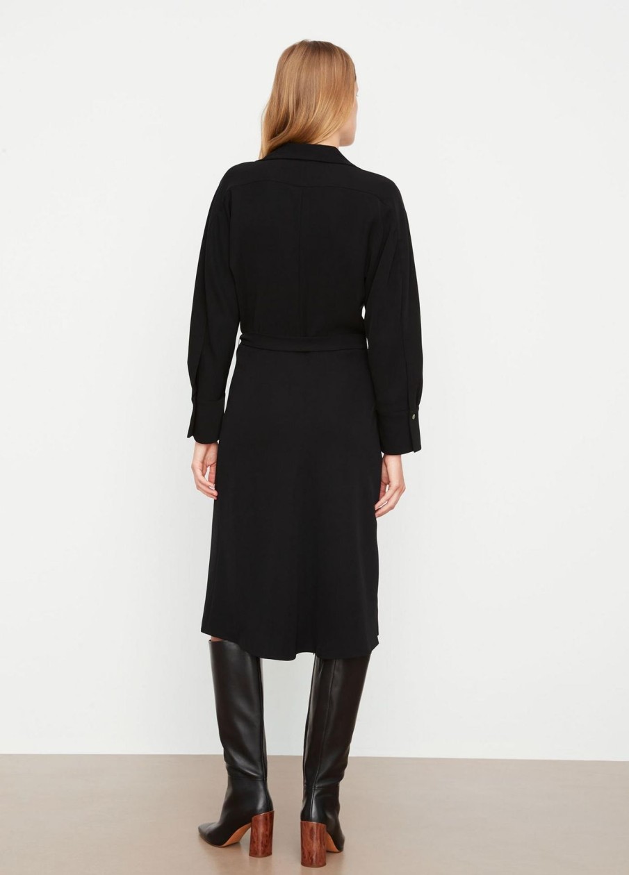 Women Vince Dresses | Vince Belted Long Sleeve Shirt Dress Black