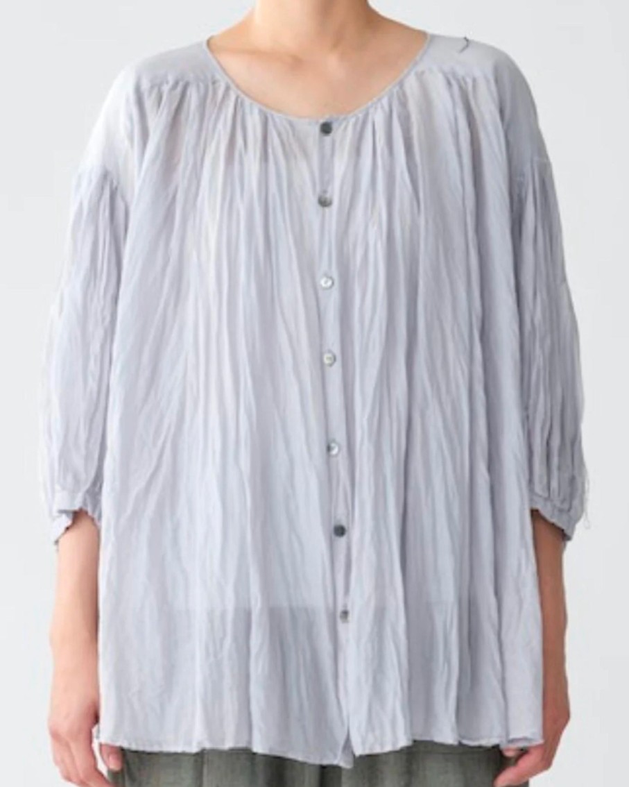 Women Pas De Calais Shirts & Tops | Wildflower Emboridery Gathered Blouse Blue