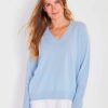 Women Not Monday Sweaters | Not Monday Ava Cashmere V-Neck Harbor Blue