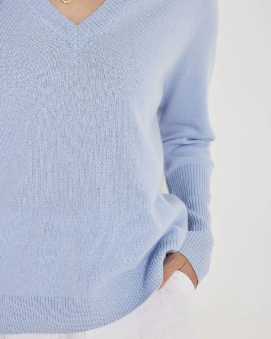 Women Not Monday Sweaters | Not Monday Ava Cashmere V-Neck Harbor Blue