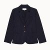 Women The Great Blazers | The Great The Shrunken Blazer Navy Pin Stripe