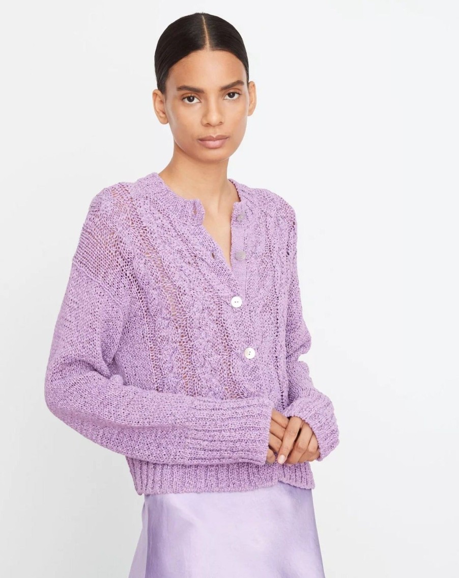 Women Vince Sweaters | Vince Cable Front Cardigan Hydrangea