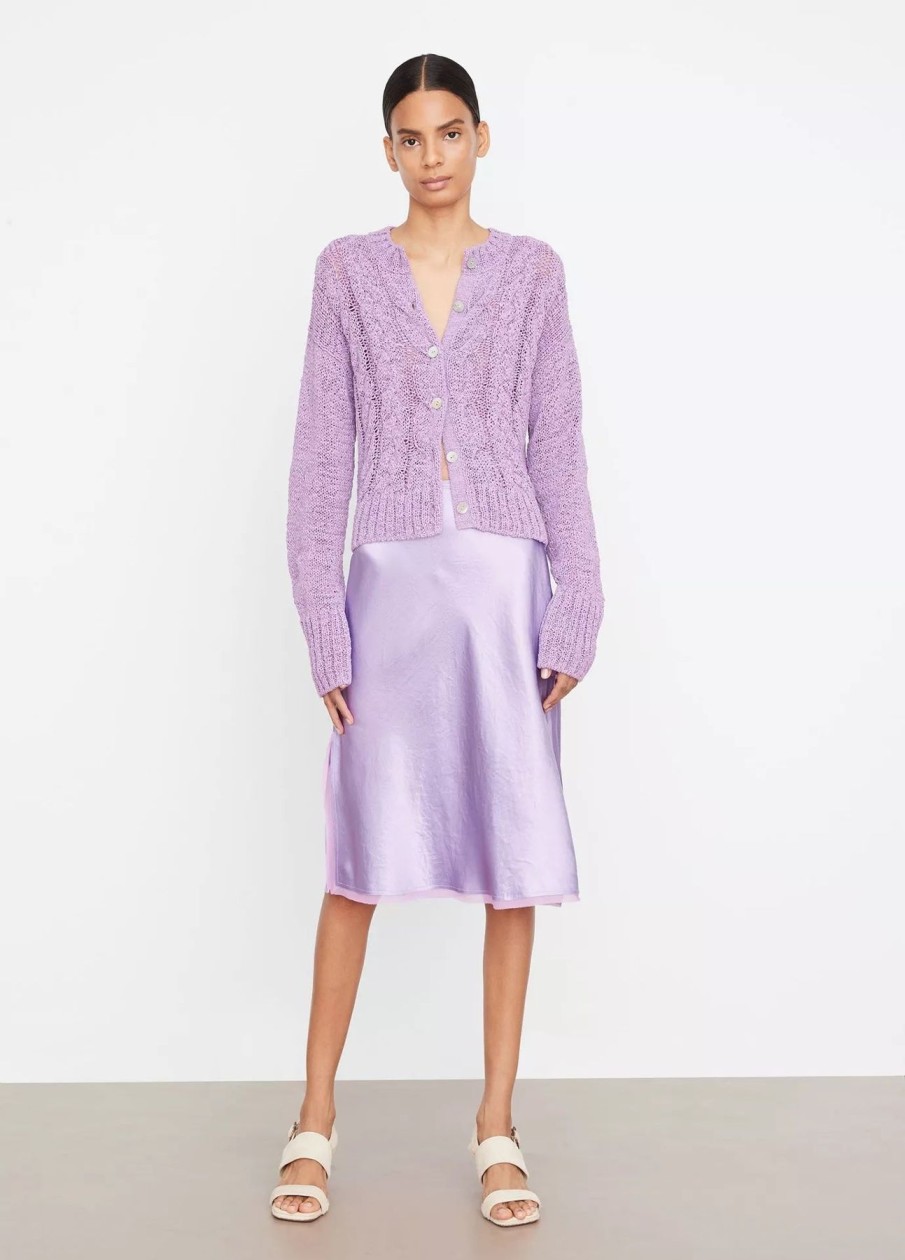 Women Vince Sweaters | Vince Cable Front Cardigan Hydrangea