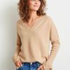 Women Not Monday Sweaters | Not Monday Siena V-Neck Sweater Camel