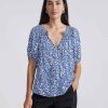 Women Apiece Apart Shirts & Tops | Apiece Apart Esparta Short Sleeve Piet Floral Blue